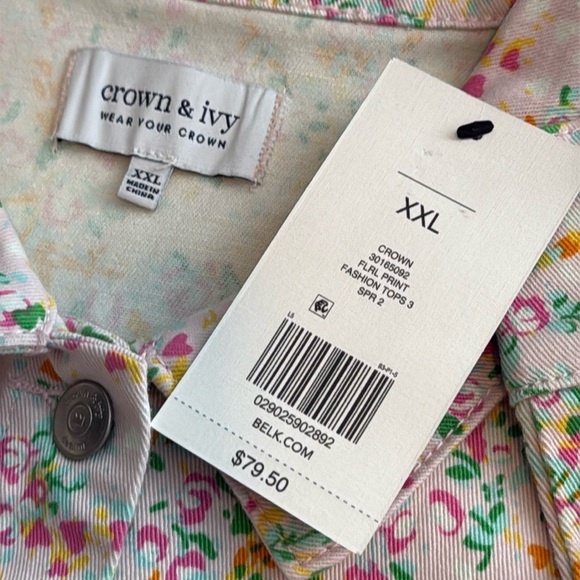 Crown & Ivy Pink Floral Cotton Denim Jacket Women's Size XXL NWT - Picture 9 of 10